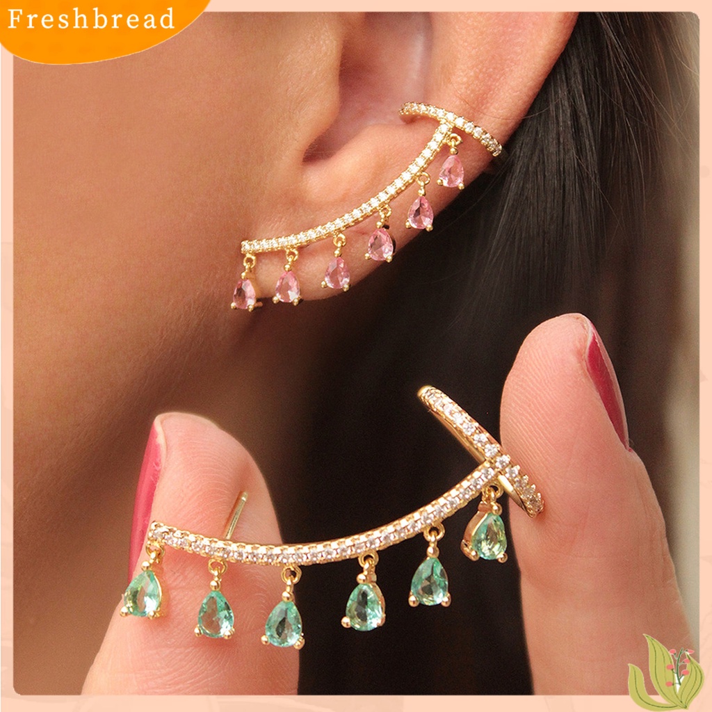 &lt; Freshbread &gt; 1Pc Bersinar Terintegrasi Klip Telinga Tetesan Air Tembaga Cubic Zirconia Ear Stud Klip Perhiasan Pesta