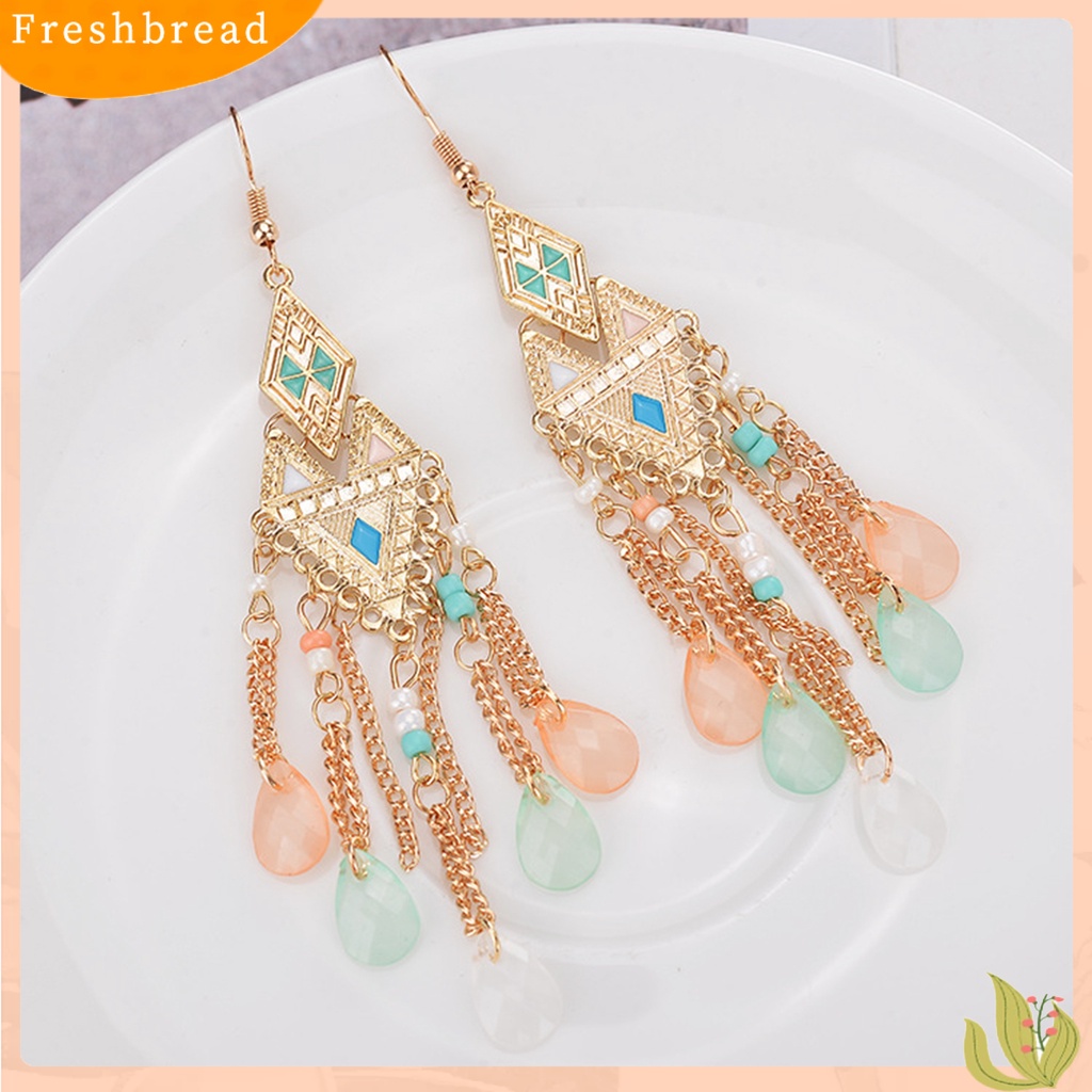 &lt; Freshbread &gt; 1pasang Anting Lady Rantai Rumbai Anting Drop Kristal Imitasi Mengkilap Untuk Prom