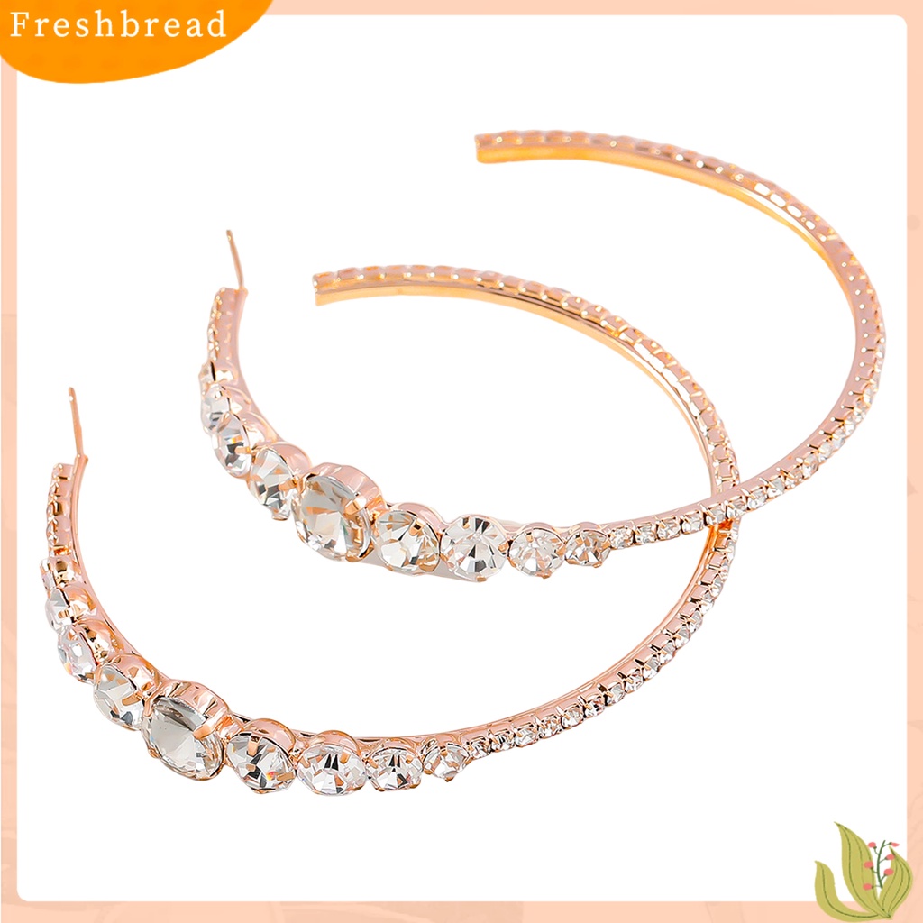 &lt; Freshbread &gt; 1pasang Anting Hoop Lingkaran Besar Tidak Alergi Electroplating Berlian Imitasi Mengkilap Hias Dekorasi Nickle Gratis Perhiasan Pesta Anting Hoops Wanita Hadiah