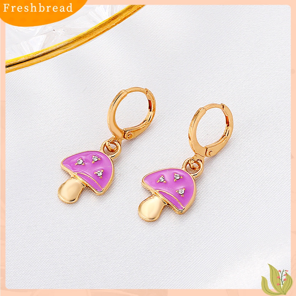 &lt; Freshbread &gt; 1pasang Anting Drop Berlian Imitasi Bentuk Jamur Alloy Piercing Warna Cerah Klip Anting Perhiasan Aksesori