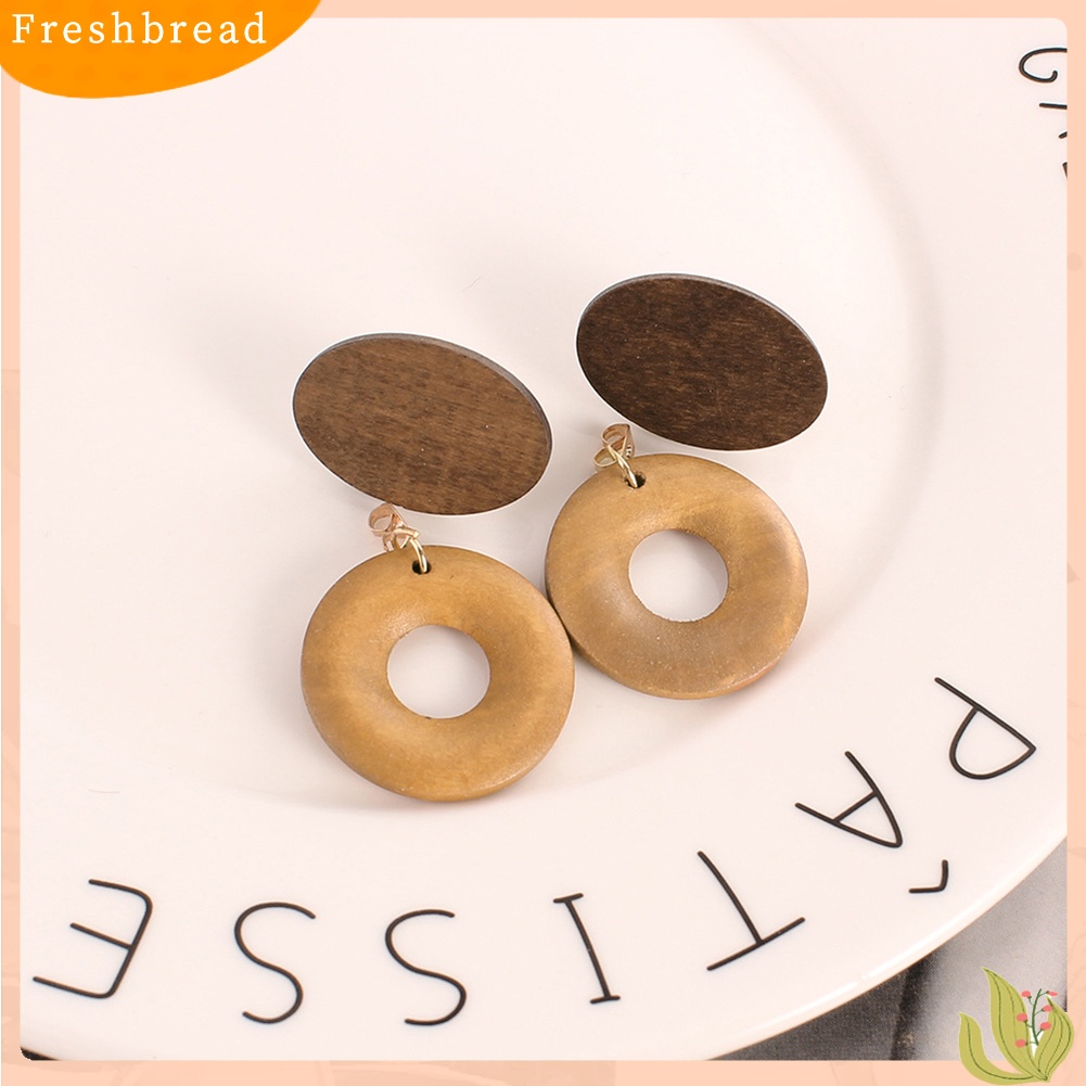 &lt; Freshbread &gt; Anting Pejantan Lingkaran Bulat Vintage Kayu Alami Perhiasan Pesta Malam Wanita