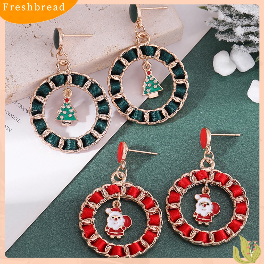 &lt; Freshbread &gt; 1pasang Menjuntai Anting Kartun Berlian Imitasi Mengkilap Tergabung Berkilau Dekorasi Festival Hadiah Natal Santa Claus Bell Xmas Pohon Liontin Stud Earrings