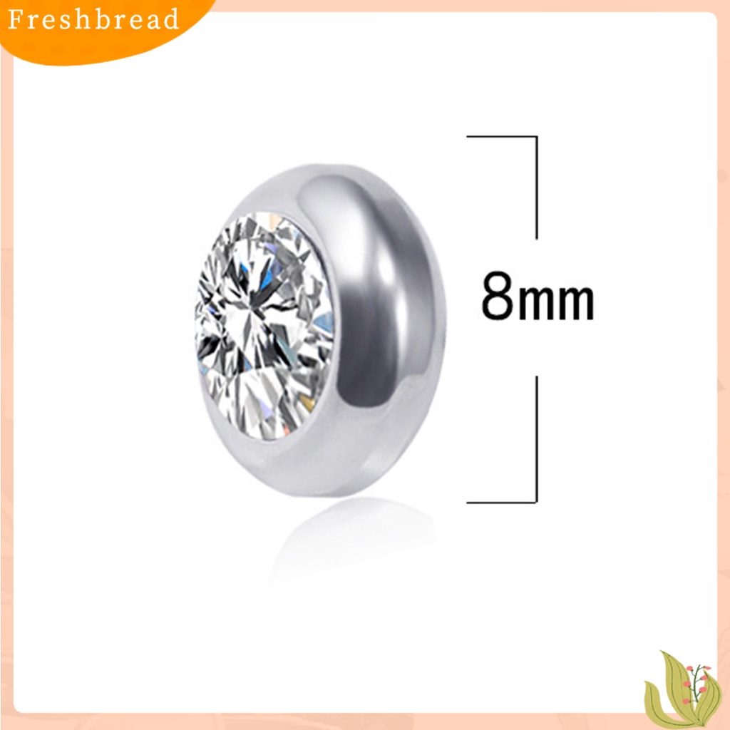 &lt; Freshbread &gt; 1pasang Ear Studs Non-Piercing ic Stainless Steel Bulat Berwarna Berlian Imitasi Tertanam Pria Wanita Anting-Anting Fashion Perhiasan