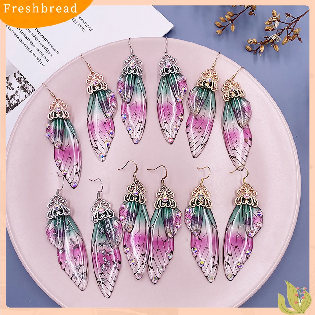 &lt; Freshbread &gt; Wanita Fashion Anting Berlian Imitasi Serangga Kupu-Kupu Sayap Telinga Kait Perhiasan Hadiah