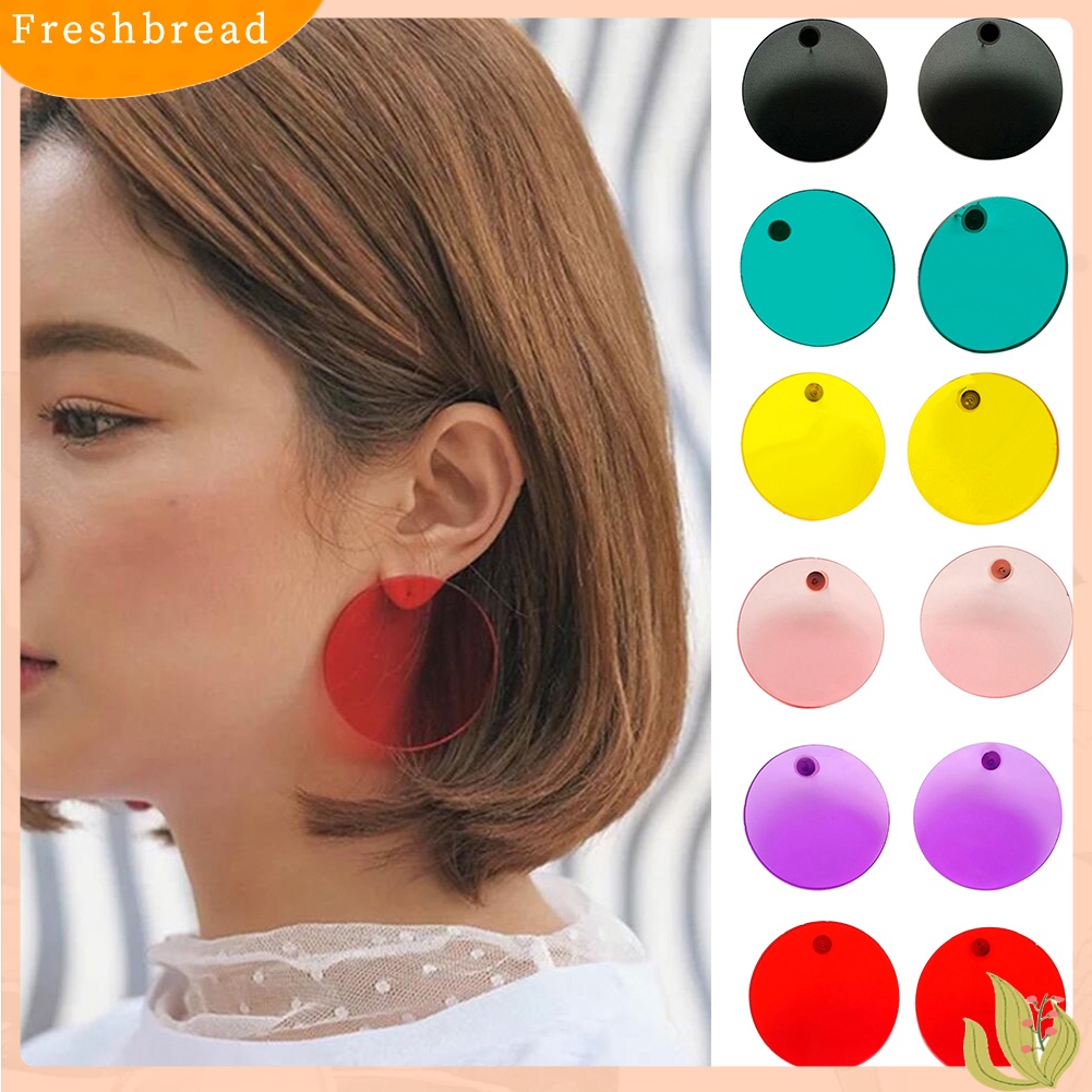 &lt; Freshbread &gt; Wanita Trendi Transparan Lingkaran Bulat Stud Anting Perhiasan Akrilik Pesona Pesta