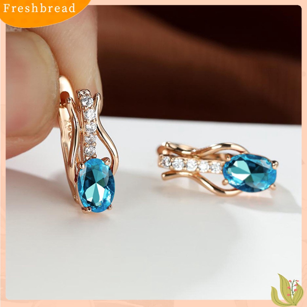 &lt; Freshbread &gt; 1pasang Drop Earrings Oval Potong Batu Permata Imitasi Temperamen Shiny Cubic Zirconia Tergabung Hadiah Wanita Mewah Menjuntai Anting Perhiasan Pernikahan