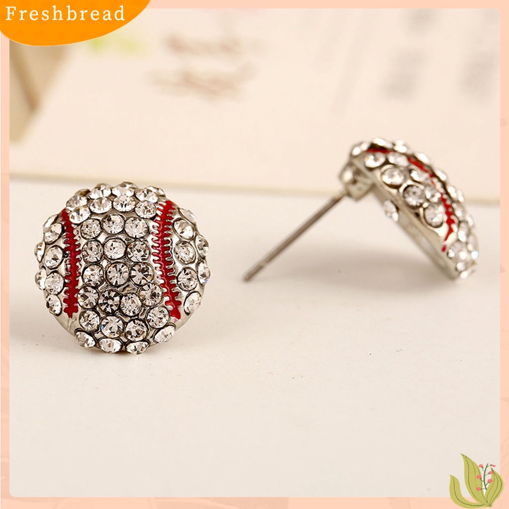 &lt; Freshbread &gt; 1pasang Anting Tusuk Bola Berlian Imitasi Perhiasan Lucu Fashion Penampilan Ear Studs Untuk Pakaian Sehari-Hari