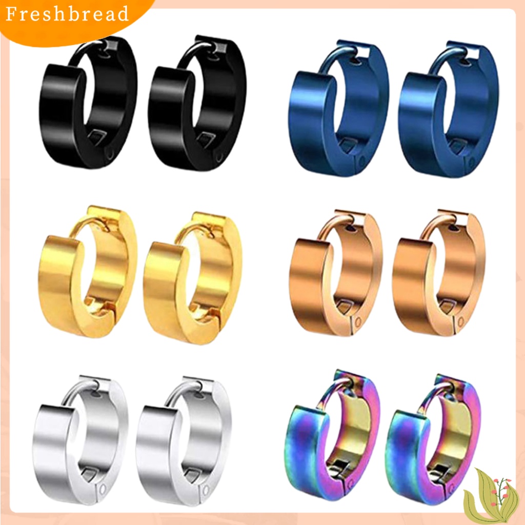 &lt; Freshbread &gt; Anting Bulat Aman Tidak Luntur Unisex Unisex Klip Telinga Bulat Stainless Steel Untuk Club Belanja Pakaian Sehari-Hari