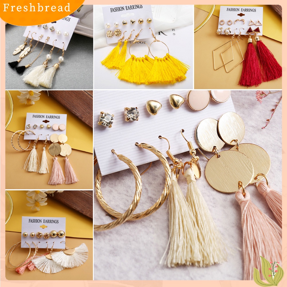 &lt; Freshbread &gt; 6Pcs/Set Bohemia Wanita Rumbai Kait Anting Ear Stud Set Perhiasan Aksesoris