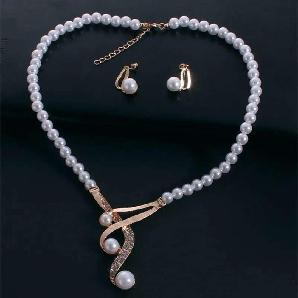 Fishstick Wanita Set Perhiasan Elegan Bergaya Temperamen Mutiara Fashion Perhiasan Gadis Hadiah Berlian Imitasi Alloy Gaya Korea Anting