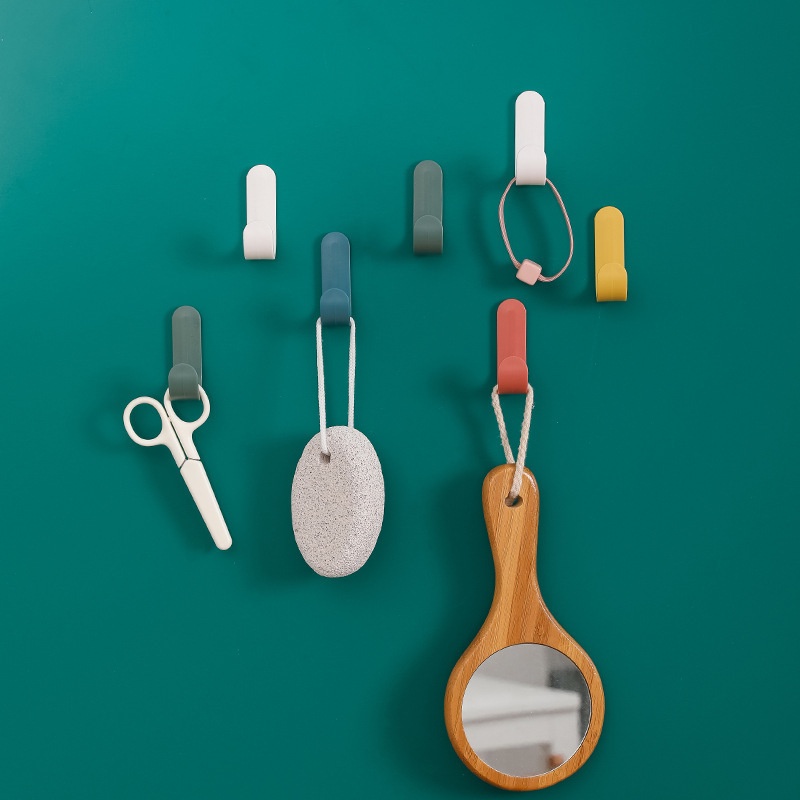 6 Pcs Bebas Paku Warna Permen Kuat Lengket Kait Dapur Kamar Mandi Ruang Tamu Penyimpanan Pemegang Dinding J-shaped Seamless Hooks