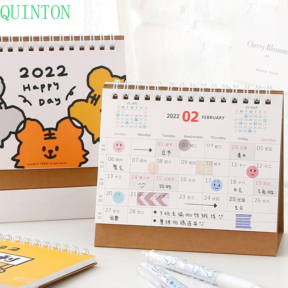 QUINTON Cartoon Desk Calendar 2022 Planner Accessories Table Calendar|Desk Calendar Portable Office Supplies 2022 Mini Desk Calendar Dual Daily Scheduler Table Planner Kawaii Monthly Planner Calendar Planner