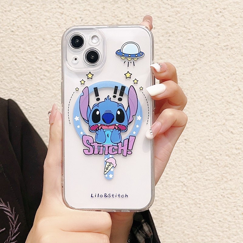 IPHONE Untuk Iphone14 13 12 11 Pro Max Magnetik Transparan Kartun Stitch Lucu Strawberry Bear Telepon Soft case