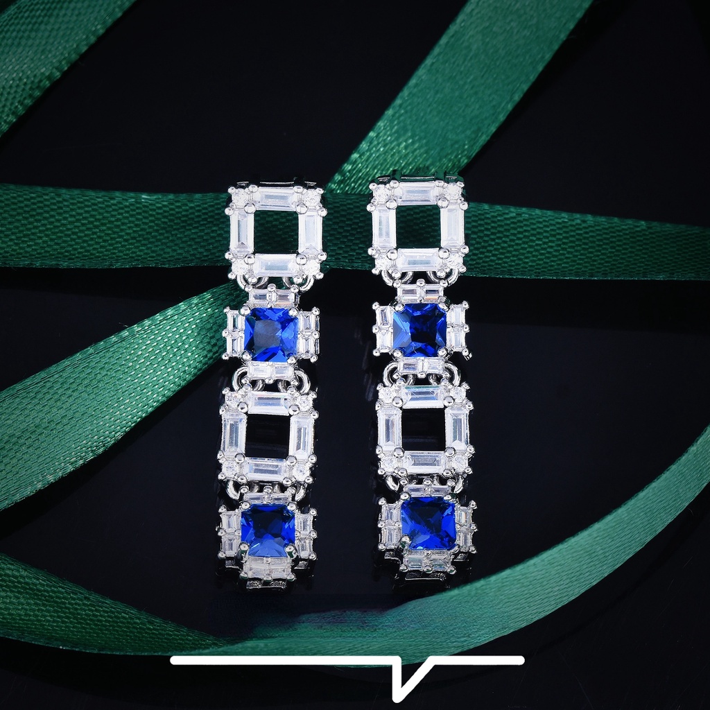 Goldkingdom Aksesoris Perhiasan Fashion Ready Stock Anting Geometris Temperamen Wanita Royal Sapphire Anting Panjang.