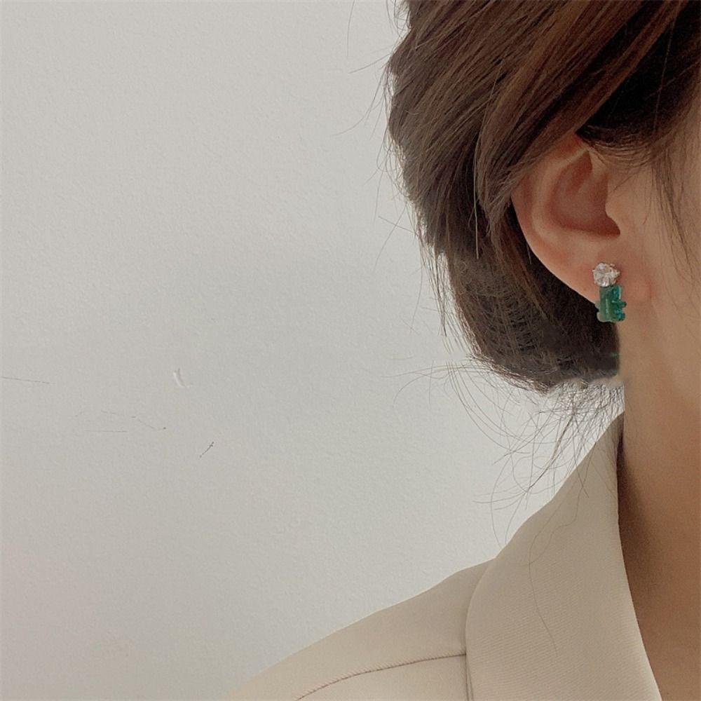 Mxbeauty Anting Gaya Korea Wanita Gadis Manis Lucu Indah Berlian Imitasi Indah Beruang Stud Earrings