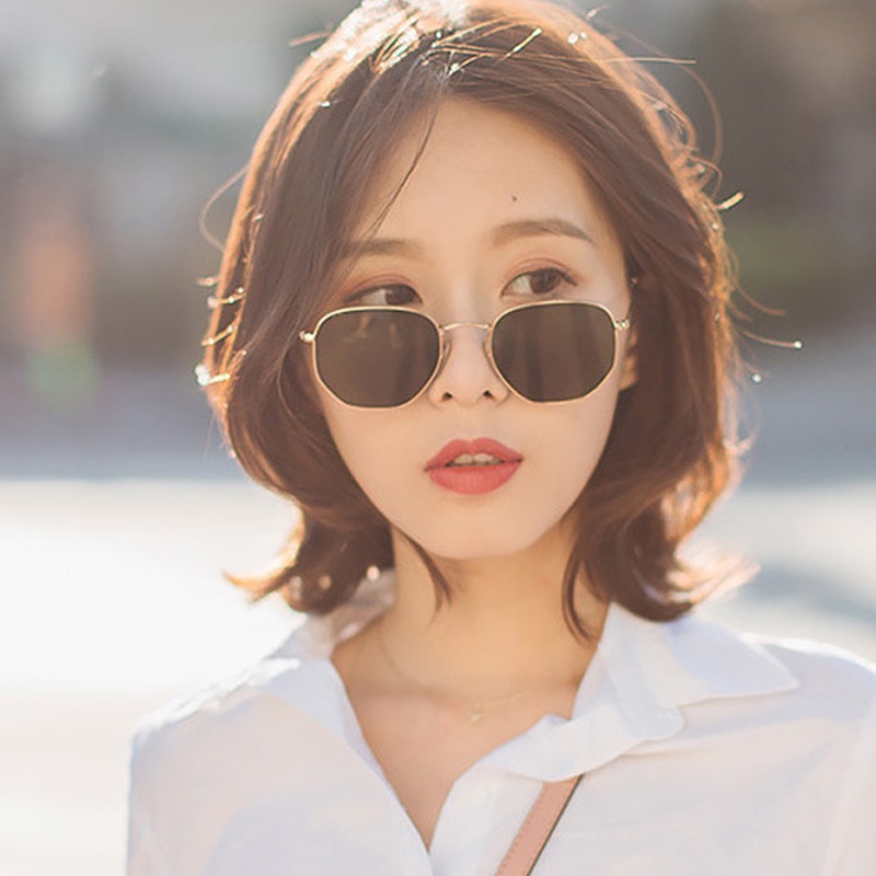 Papaozhu Keren Emas Logam Bingkai Kacamata Untuk Wanita Pria Trendi UV400 Perlindungan Warna Temperamen Mengemudi Kacamata Matahari OOTD Eyewear