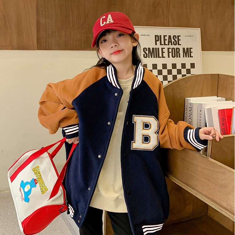 Jacket Anak Cewek Cowok Model Baseball Kualitas Premium Original Sablon Inisial B Usia 1 2 3 4 5 6 7