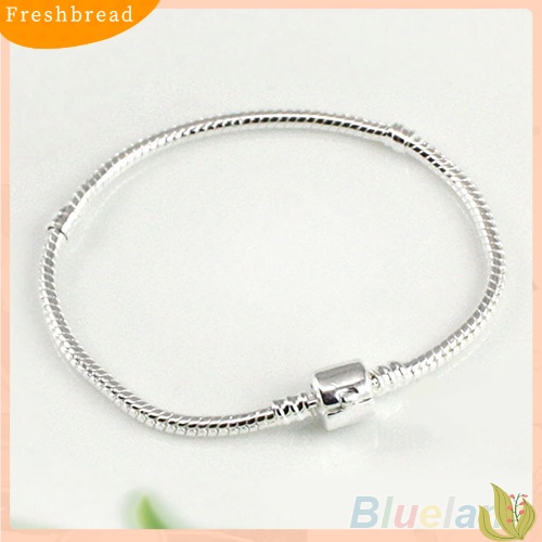 {In Stock} Wanita Perak Berlapis Rantai Ular Dengan Barel Gesper Perhiasan Pesona Bangle Gelang