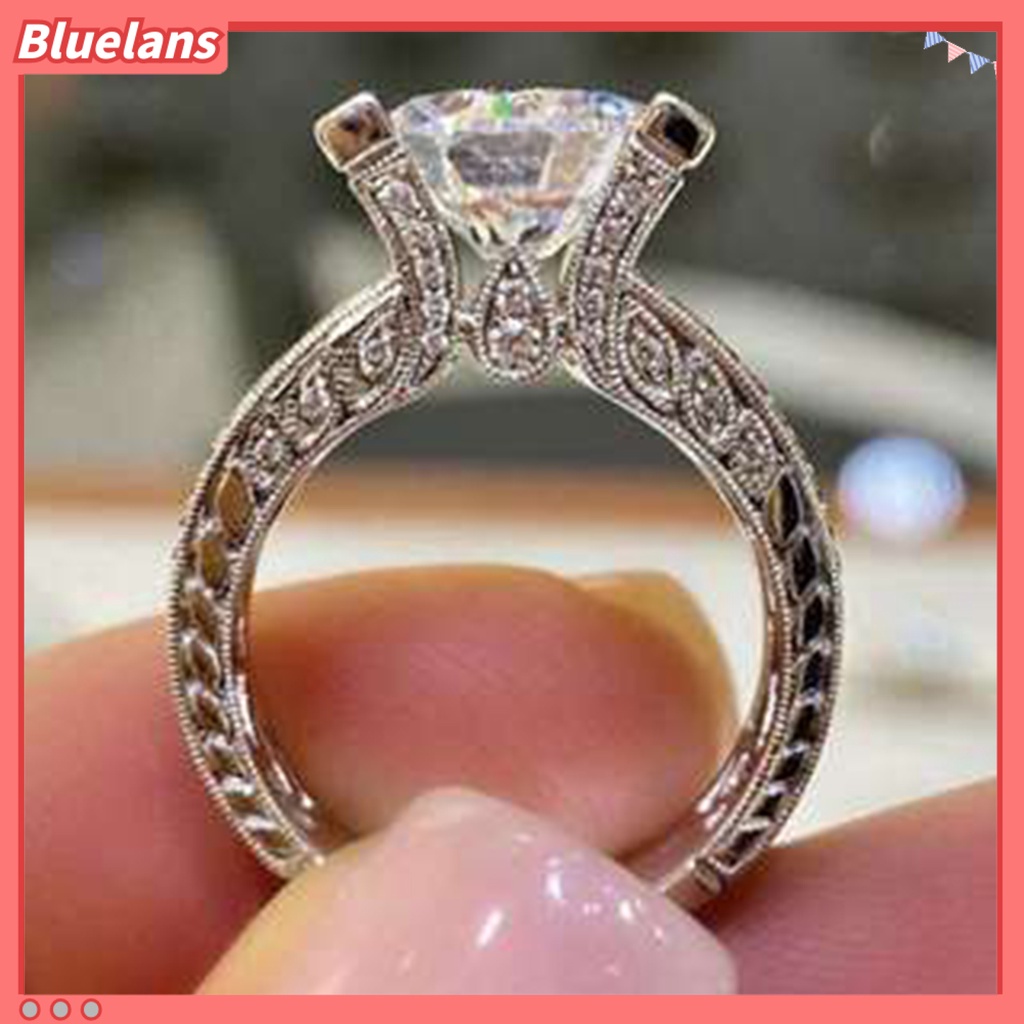 {In Stock} Wanita Cubic Zirconia Berlian Imitasi Bertatahkan Pernikahan Jari Cincin Perhiasan Pertunangan