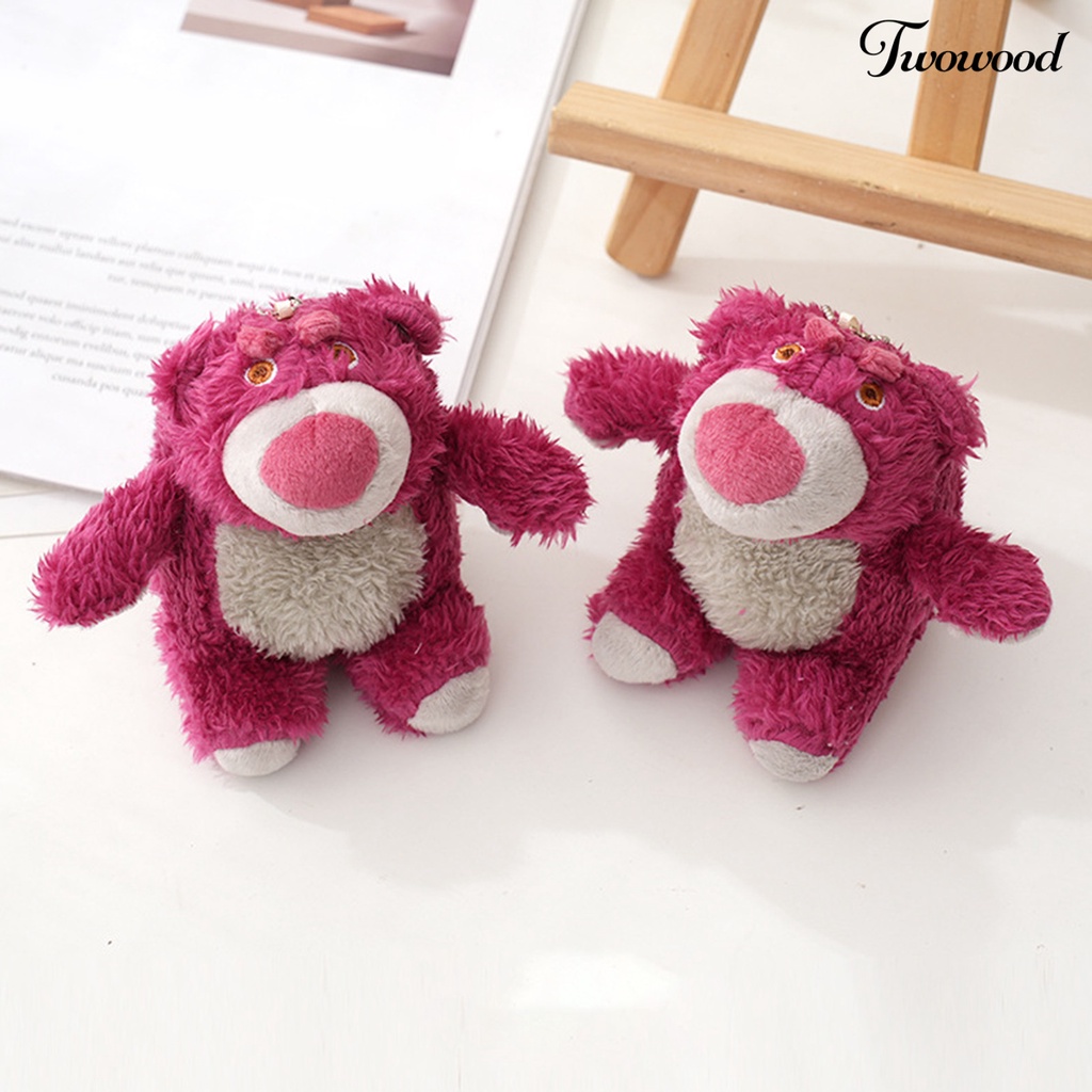 Twowood Plush Pendant Jahitan Halus Aplikasi Lebar Menggemaskan Indah Hadiah Menghias PP Katun Strawberry Beruang Mewah Gantungan Kunci Aksesoris Handbag