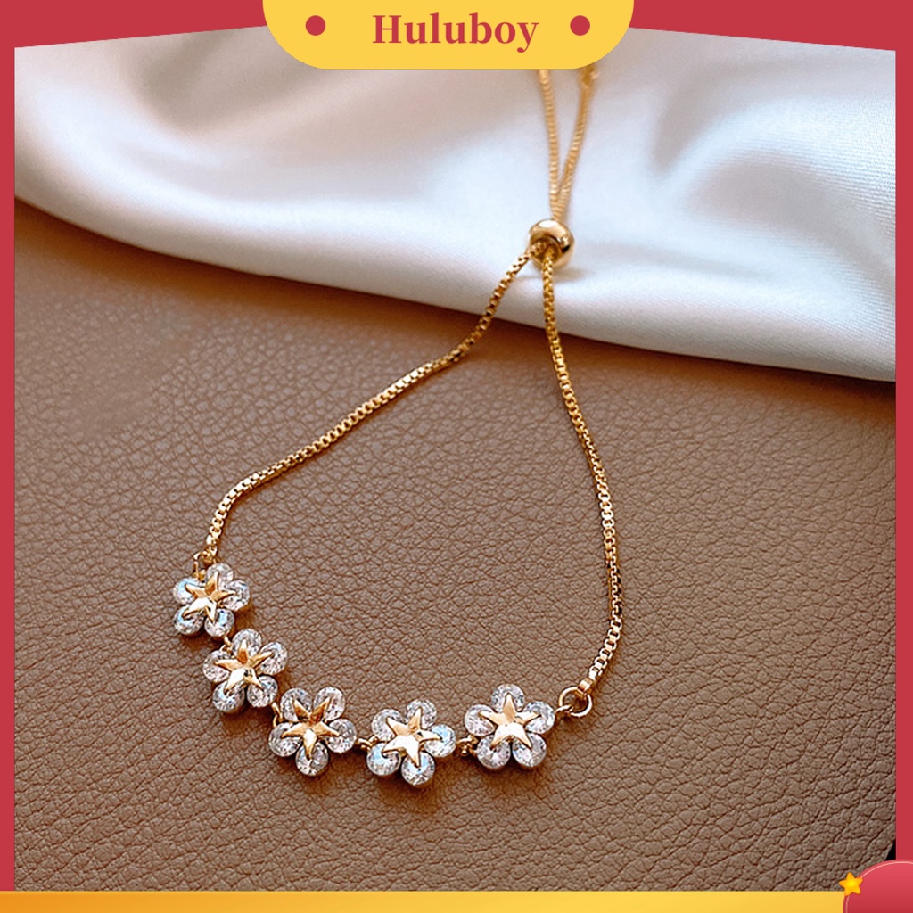 {Ready Stock} Rantai Perhiasan Hadiah Indah Dekorasi Wanita Emas Lima Bunga Gelang Untuk Harian