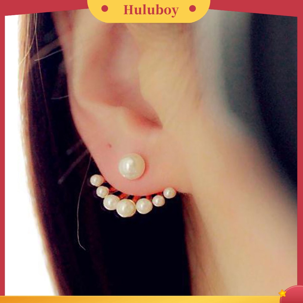 {Ready Stock} 1pasang Anting Perhiasan Dua Sisi Mutiara Imitasi Wanita Anting Stud Depan Belakang Untuk Festival