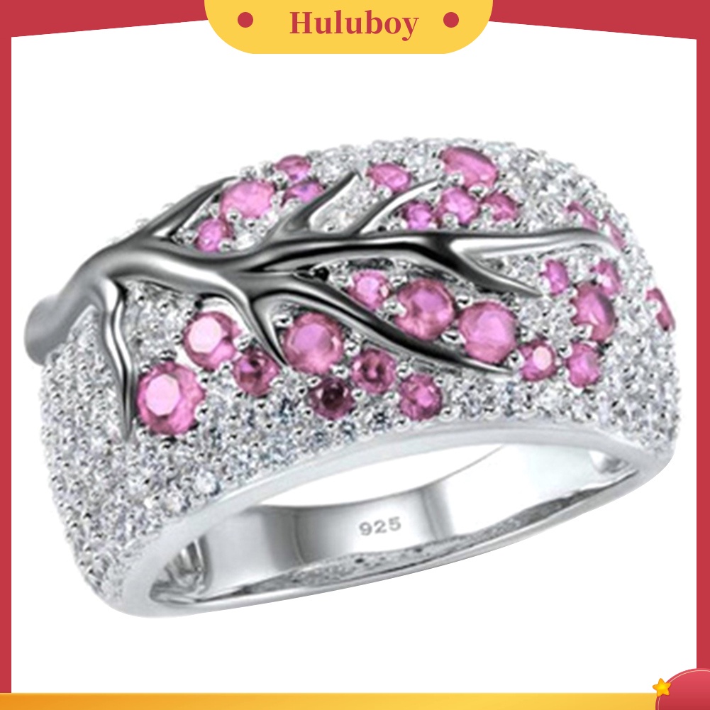 {Ready Stock} Mewah Wanita Berlian Imitasi Bertatahkan Pohon Plum Cabang Jari Cincin Pesta Perhiasan Hadiah