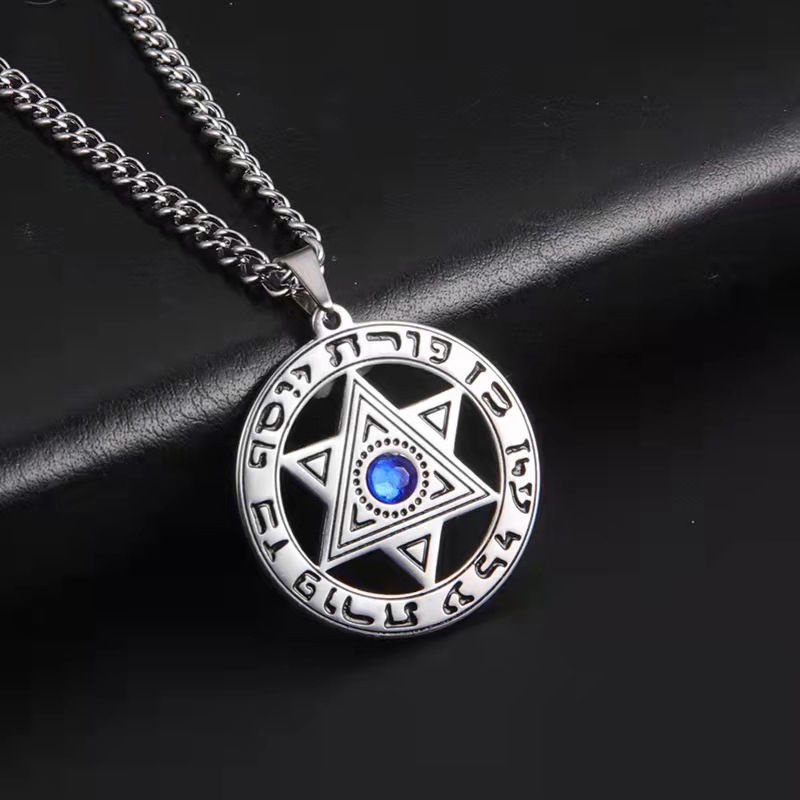 Kalung Liontin Hexagram Sederhana Keren Untuk Wanita Pria Kepribadian Bintang Biru Imitasi Permata Kalung Perhiasan Unisex