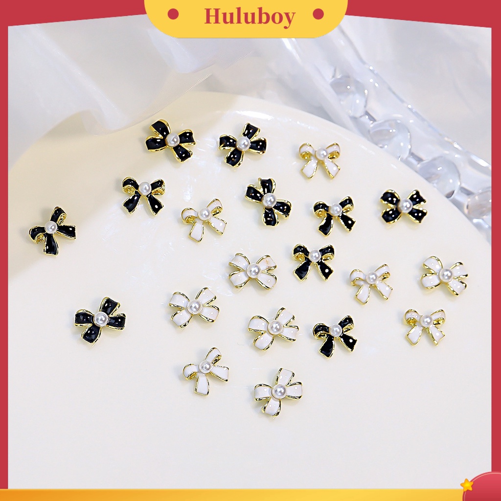 {In Stock} 3Pcs Busur Dekorasi Kuku Bersinar Tiga Dimensi Gaya Perancis DIY Mini Angin Harum Kecil Faux Pearl Bow Hitam Putih Nail Art Bows Untuk Salon Kuku