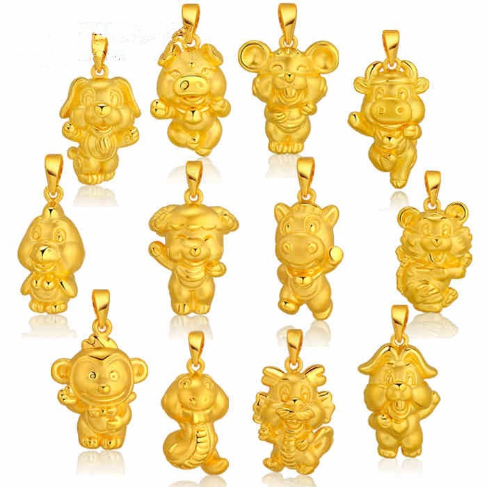 Goldkingdom Aksesoris Perhiasan Fashion Ready Stock Liontin Zodiak Tikus Ox Macan Kelinci Naga Ular Kuda Domba Monyet Ayam Anjing Babi