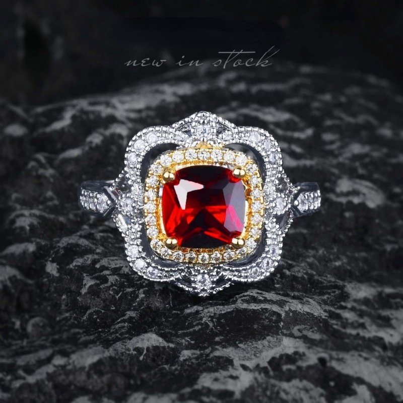 Goldkingdom Aksesoris Perhiasan Fashion Ready Stock Itali Bertekstur Ukir Emas Disikat Iris Mozambik Alami Tidak Gosong Darah Burung Merpati Merah Permata Cincin Perempuan.