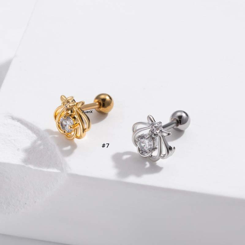 1biji 16Gauge Anting Tulang Rawan Stainless Steel Helix Pinna Piercing Stud Bunga Kupu-Kupu Bentuk Web