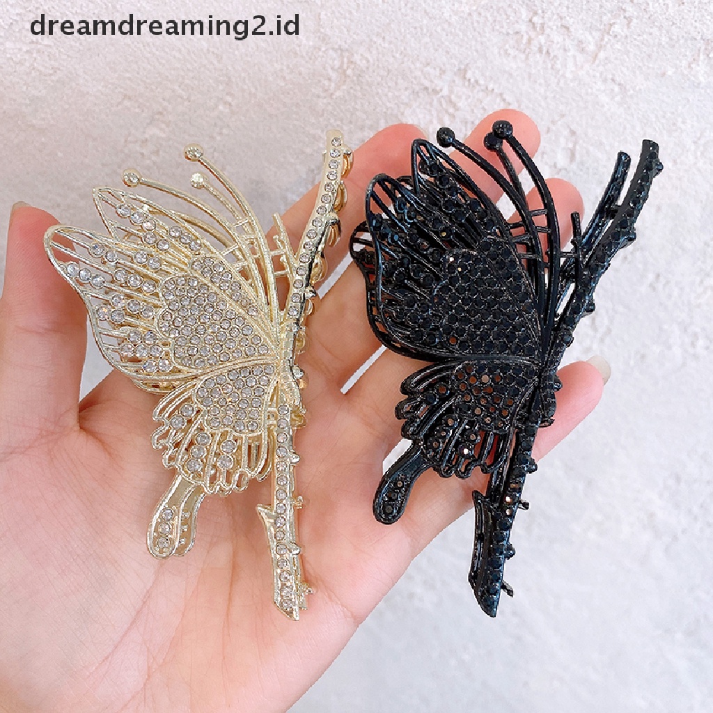 (hot) Women Hair Claw Gold Butterfly Grab Clip Elegan Vintage Berlian Klip Rambut Aksesoris Rambut//