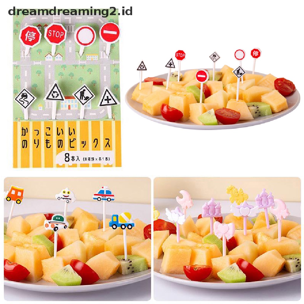 (hot) 6 /8/10pcs Garpu Buah Kastil Mobil Kartun Dessert Bento Dekorasi Pesta//