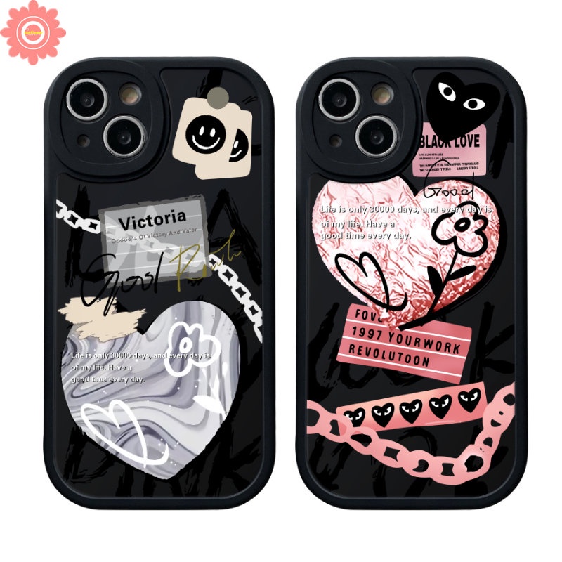 IPHONE Case Kompatibel Untuk Iphone11 7Plus XR 13 14 12 Pro Max X XS Max 7 8 6 6s Plus SE 2020 Ins Graffiti Cinta Hati Trendi Merek Comme des Garcons Smile Label Lembut Tpu Cover