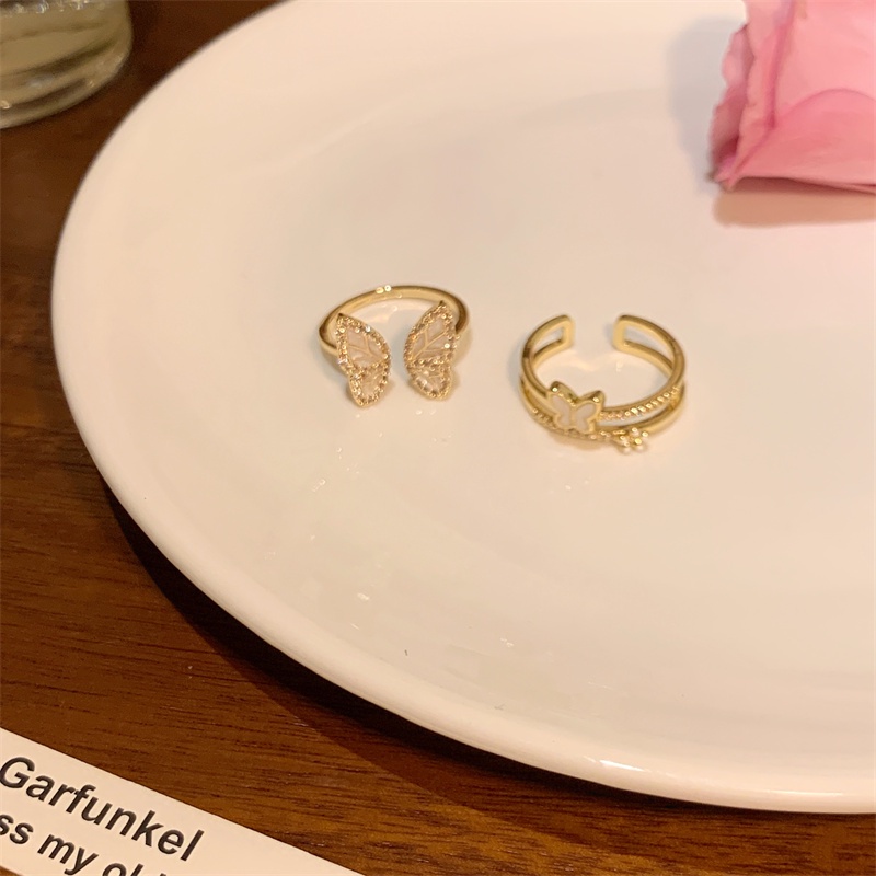 Wanita Fashion Kupu-Kupu Bunga Cincin Berlian Imitasi Alloy Ring