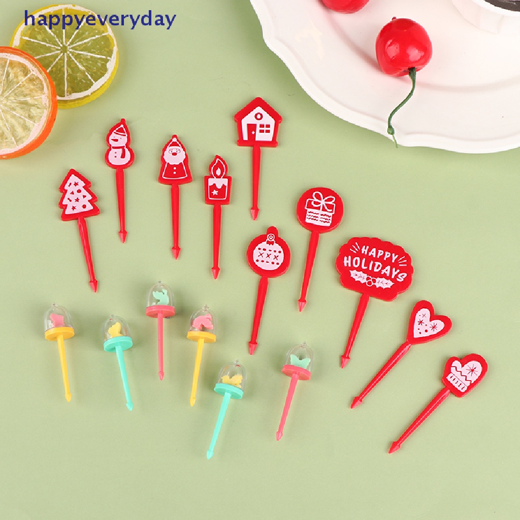 [happy] 5pcs/9pcs Lucu Kartun Natal Garpu Buah Anak Snack Dessert Picks Tookpick [ID]