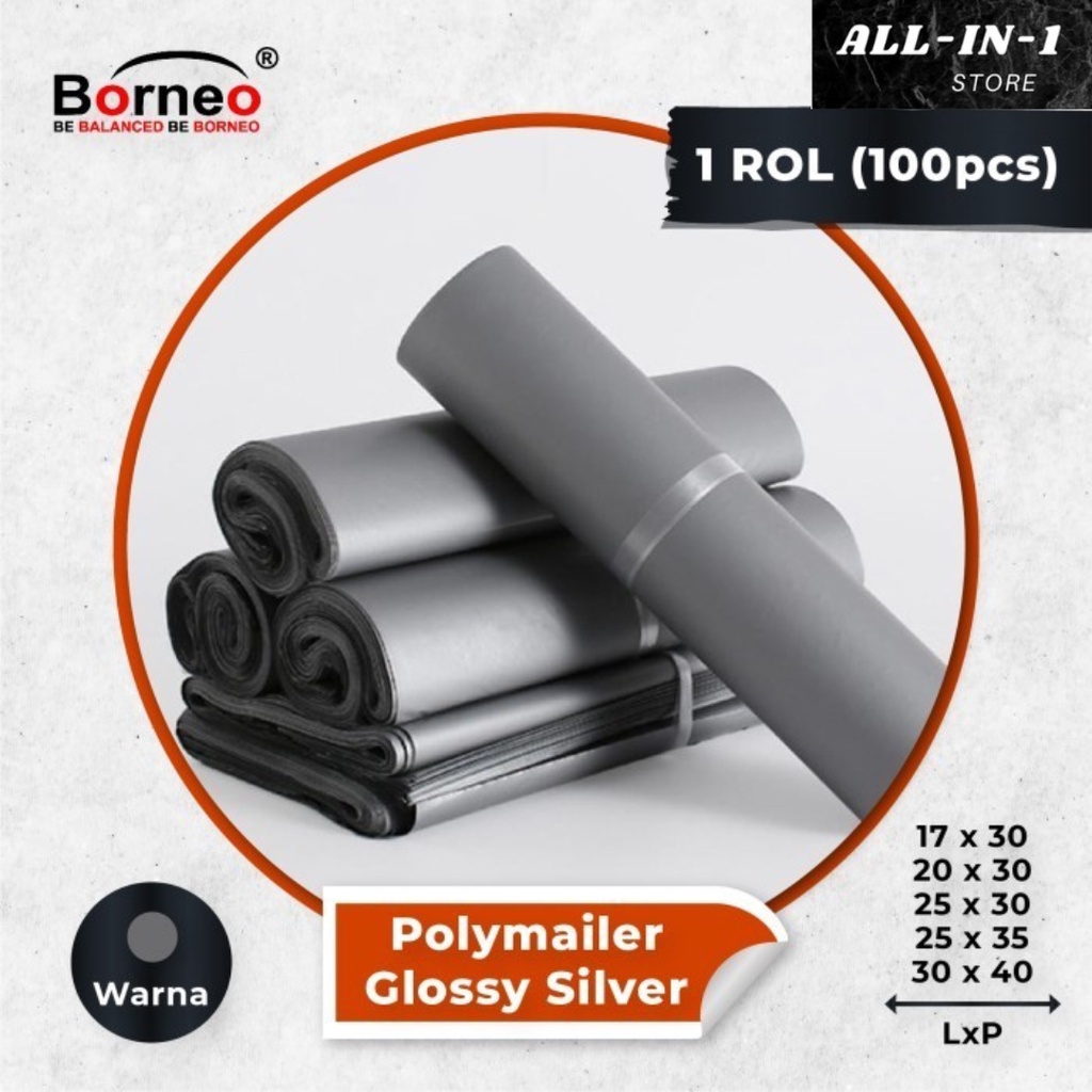 

Polymailer Borneo Glossy Silver/ Plastik Polymailer lem pelekat olshop