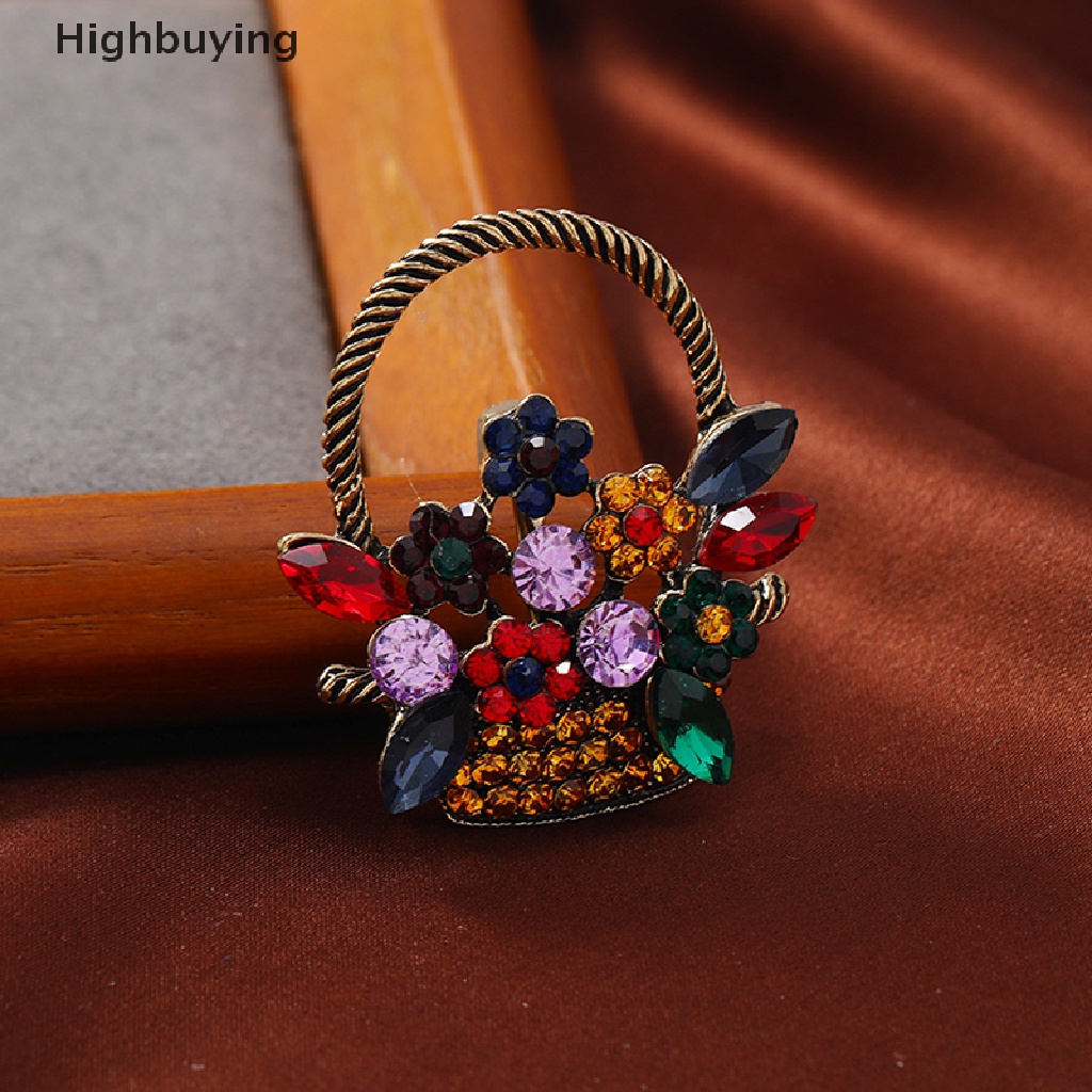 Hbid Vintage Indah Keranjang Bunga Bros Pin Untuk Wanita Fashion Berwarna Berlian Kristal Vintage Perhiasan Pakaian Dekorasi Alloy Pin Aksesoris Glory