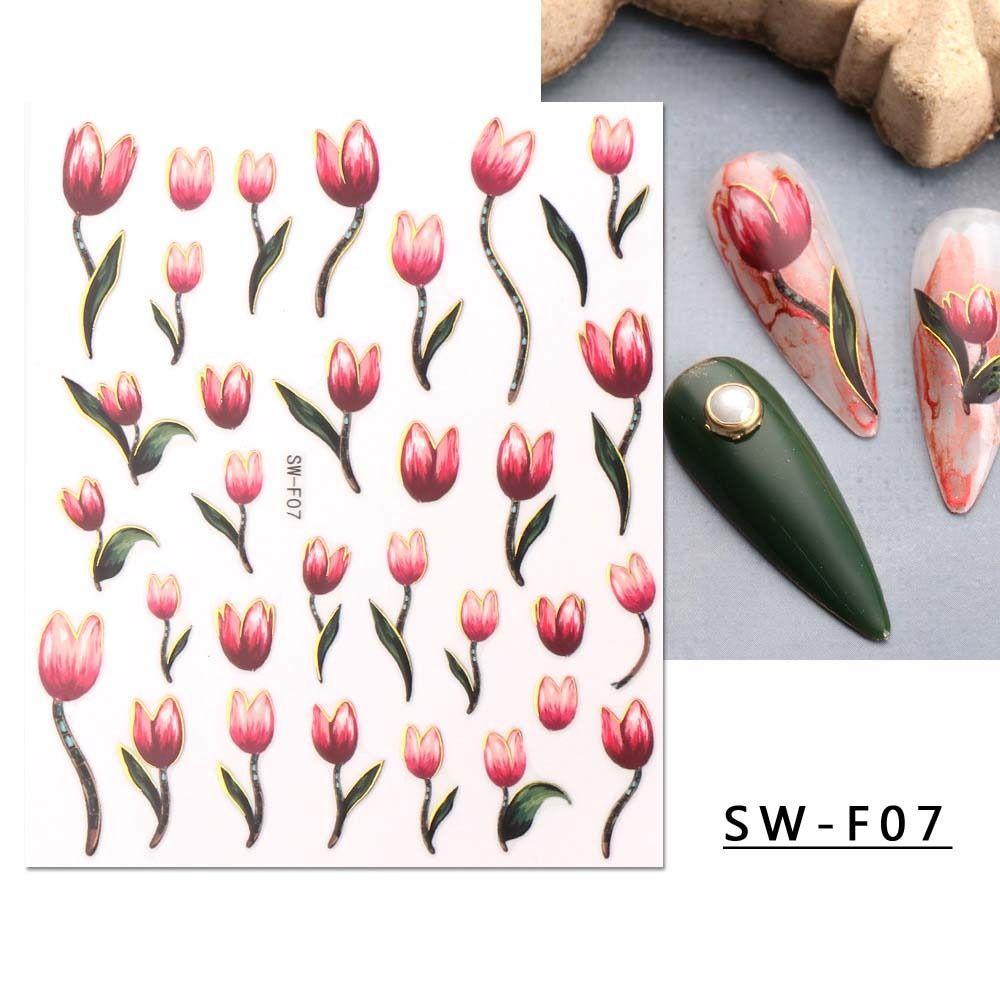 Agustina Tulip Stiker Kuku Wanita Daun Dekorasi Kuku Perekat Diri Jepang