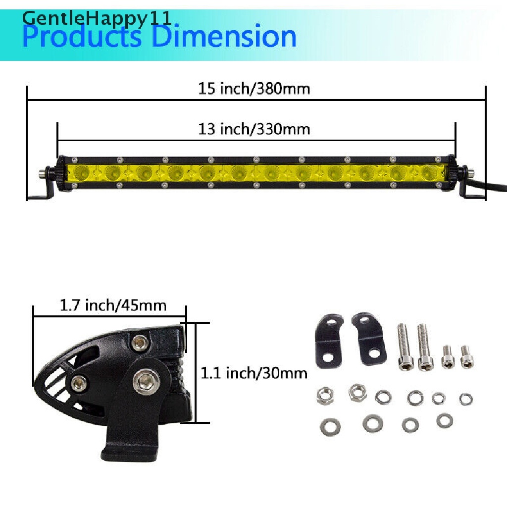 Gentlehappy Amber 12inch 60W Flood Slim Satu Baris Kabut Lampu Kerja LED Bar Mobil SUV Truk ATV  Id