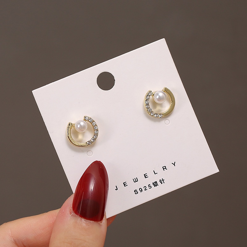 Ifyou Anting Pejantan Kristal Mutiara Untuk Wanita Elegan Berongga Bulat Emas Earring Perhiasan Aksesoris