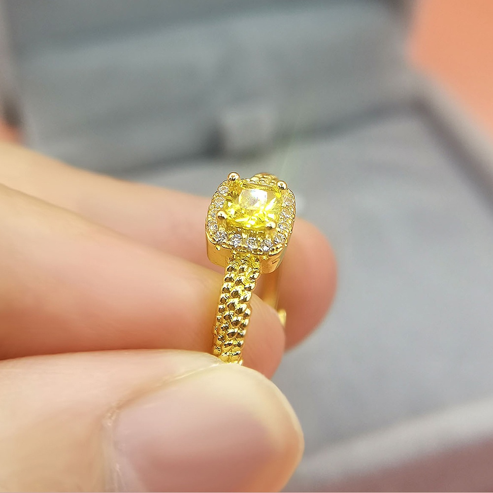 Cincin Kristal Kuning Fashion Korea Bentuk Persegi Buatan Hias Kristal Adjustable Open Rings