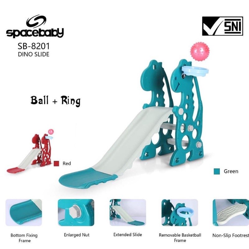 Spacebaby (SB-8201) Slide dino Ring &amp; Ball/Mainan perosotan