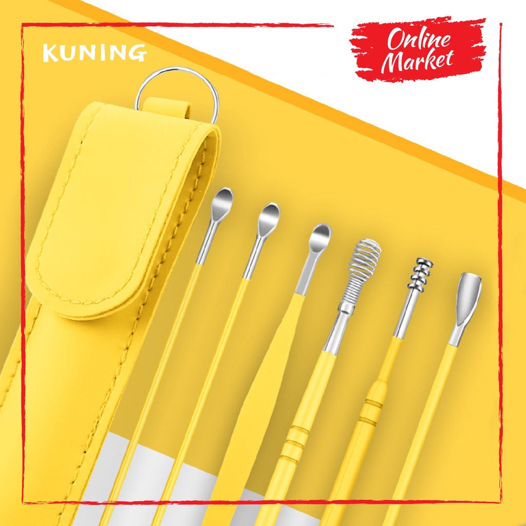 Pembersih Telinga - Set Alat Korek Kuping Stainless Steel dengan Pouch Penyimpanan