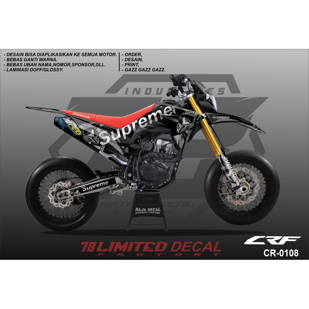 Decal Sticker CRF 150L Full Body_Stiker Dekal Honda CRF 150L Desain Supermoto Supreme Kode CRF 0108