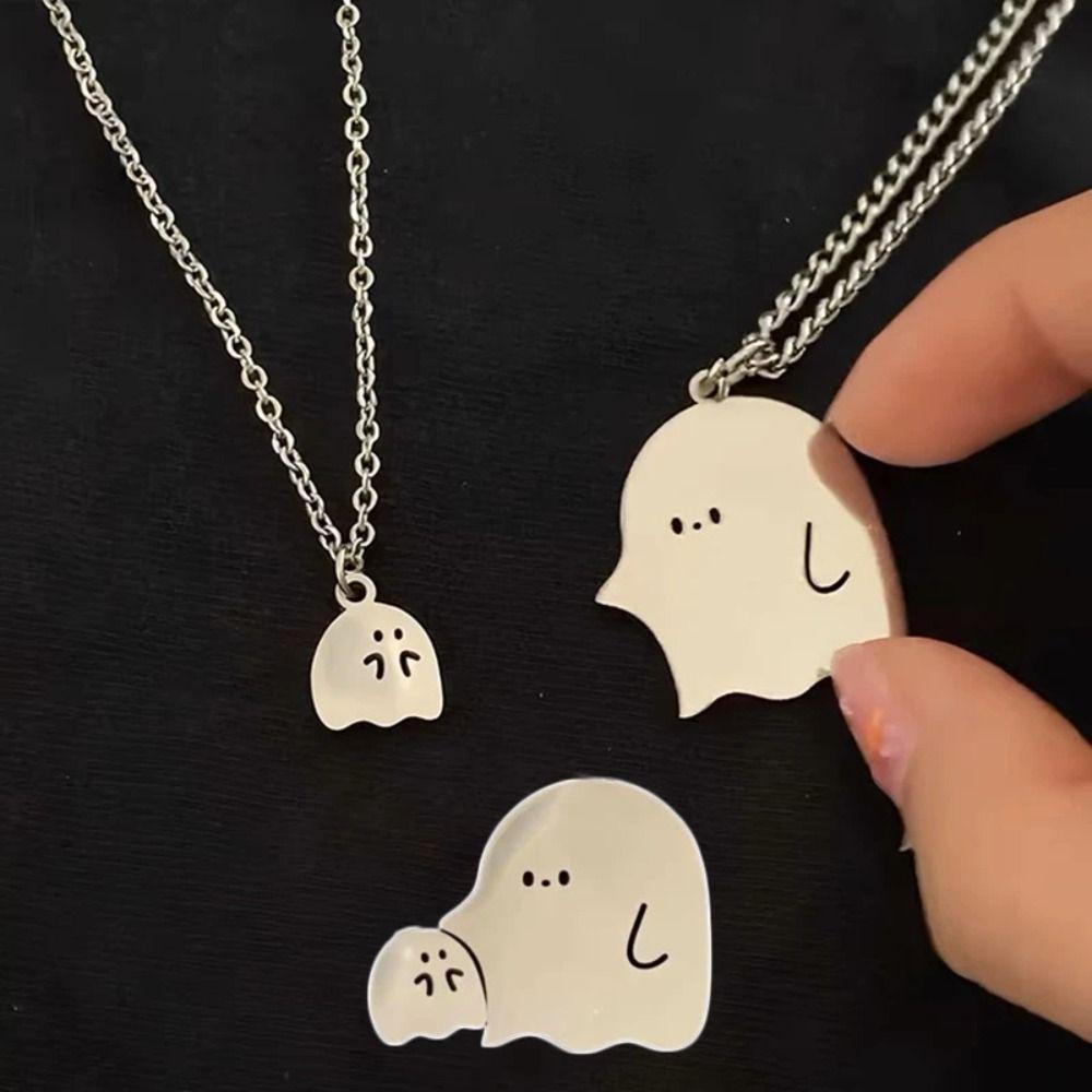 Needway Kalung Hantu Lucu Kreatif Unik Rantai Pasangan Hadiah Anak Halloween Kartun Necklace