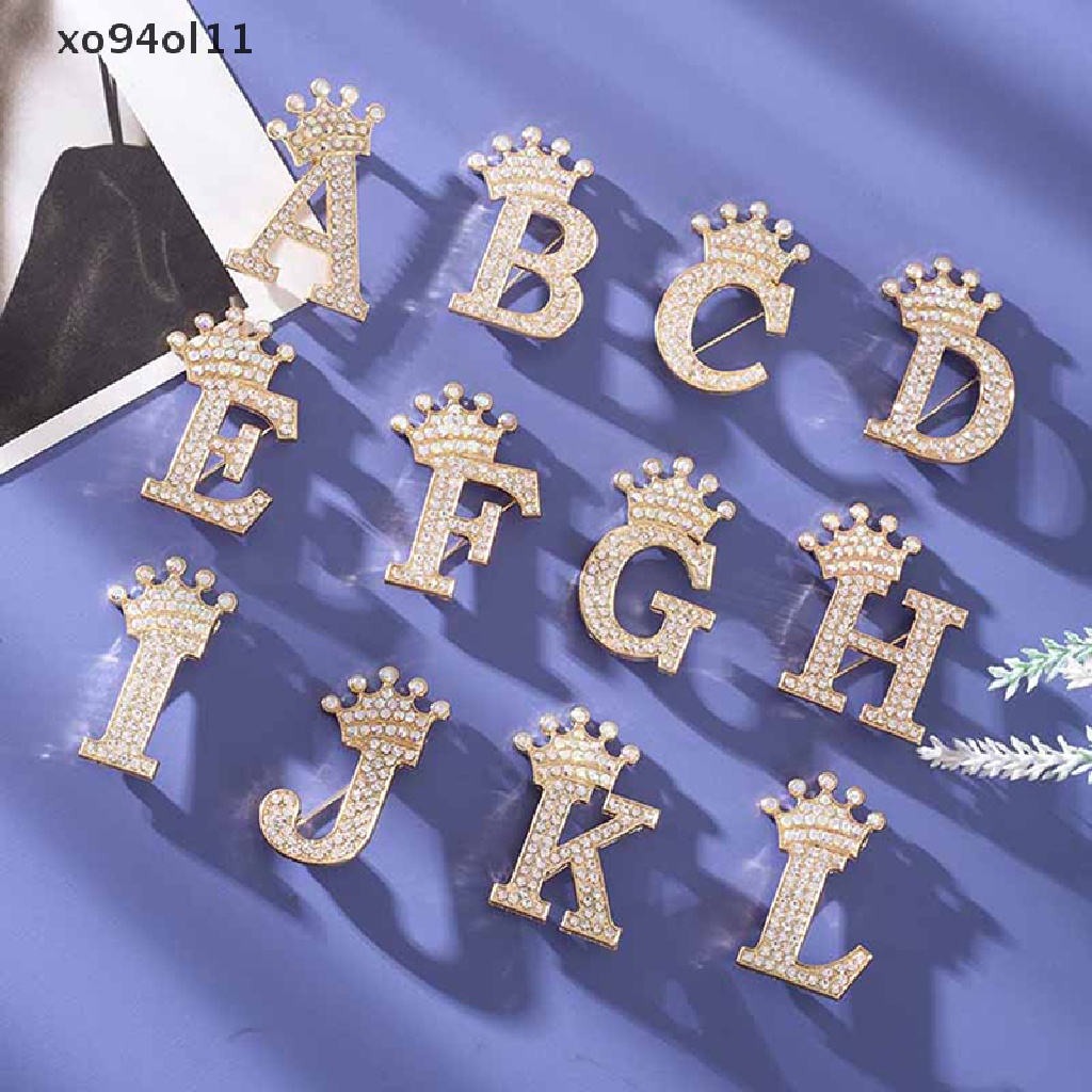 Xo Fashion Mahkota 26huruf Inisial A Sampai Z Kristal Berlian Imitasi Bros Pin Untuk Wanita Gaun Pengantin Kerah Collar Pin Perhiasan OL