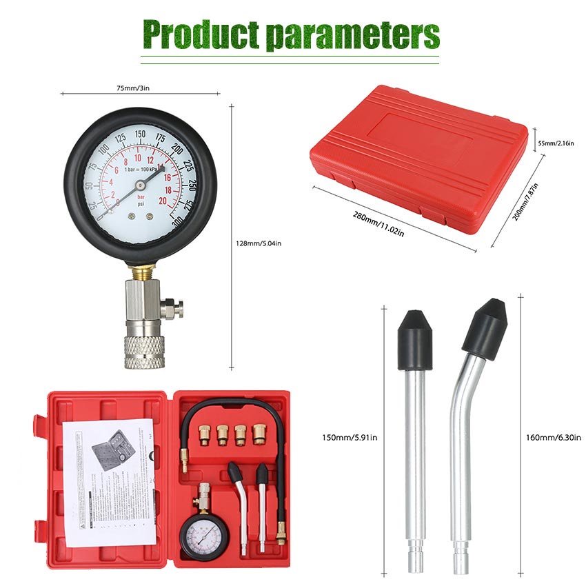 Silinder Alat Pengukur Kompresi Tester Gas Mesin Bensin Perangkat Pengukur untuk Mobil Motor Compression Gauge Tester Tool Car Diagnostic Tool Set