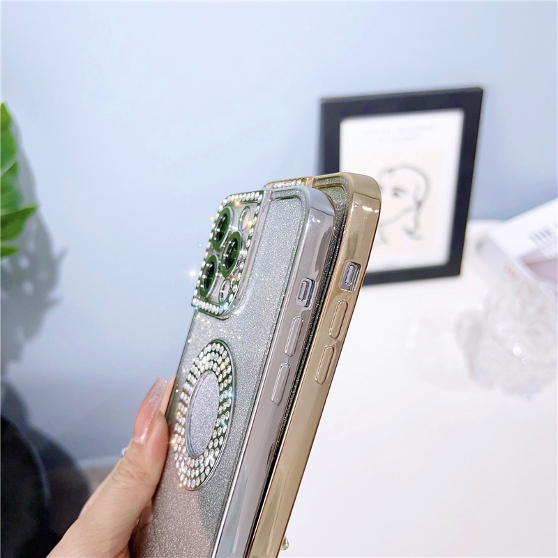 IPHONE Soft Case Pelapisan Berlian Mewah Bahan Kertas Gradasi Glitter Untuk Iphone14 13 12 11 Pro Max